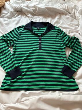 Chaps Green & Navy Striped Long-Sleeve Polo